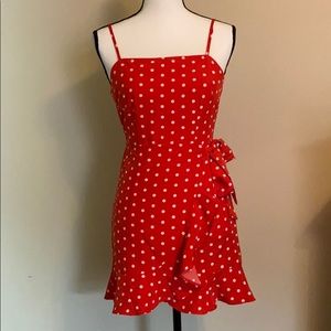 Red polka dot wrap dress